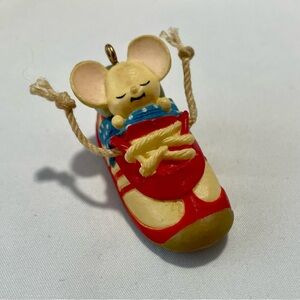 1983 Hallmark Mouse in Running Shoe ornament Christmas Ornament Red White Blue